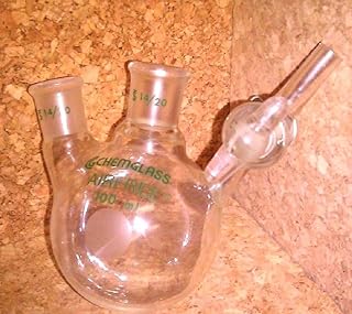 Chemglass AF-0530-02 Series AF-0530 Reaction Flask, Airfree, Schlenk, 2-Neck, 2 mm Glass Stopcock, 14/20 Joint Size, 100 mL Capacity
