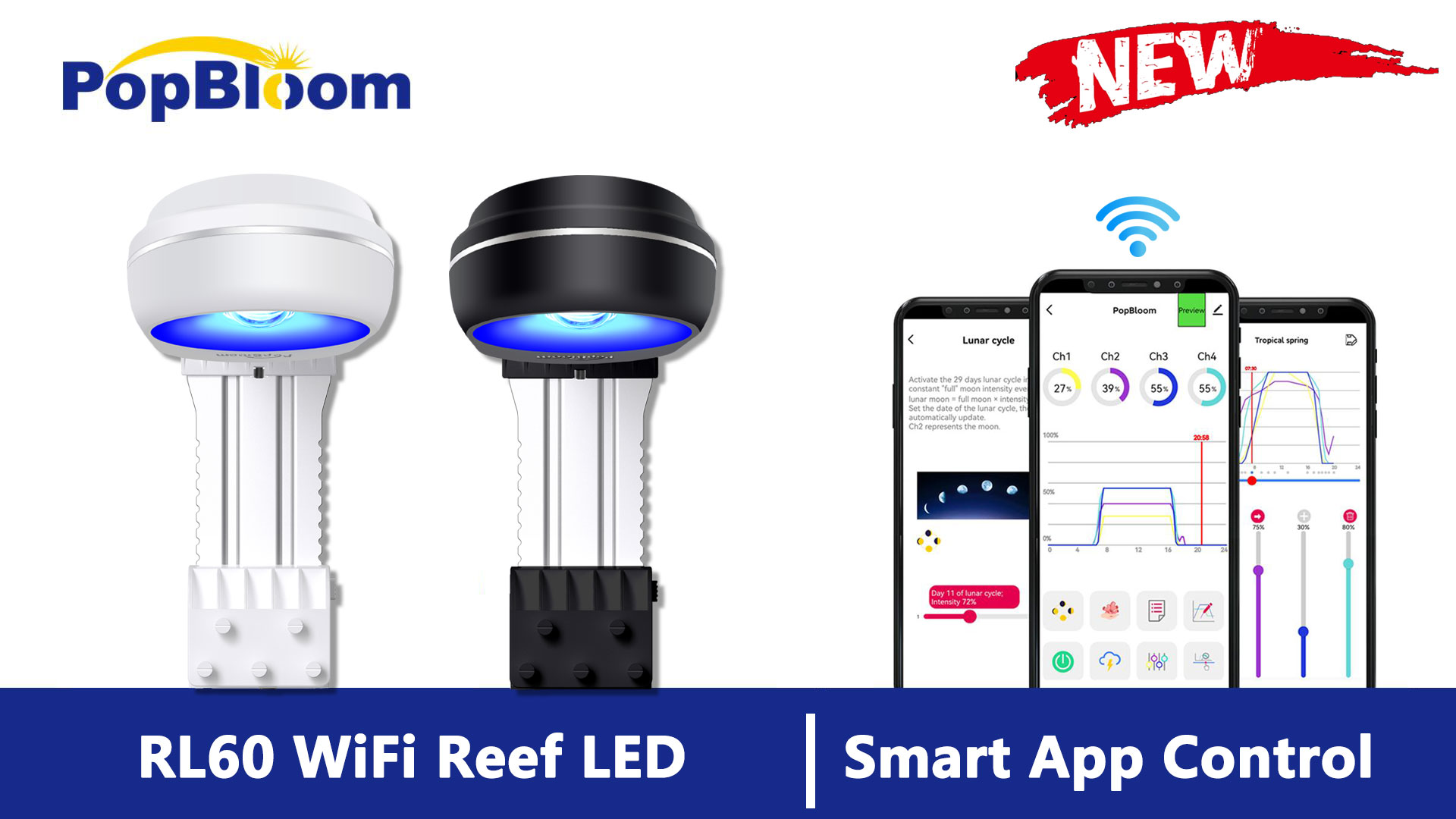 Amazon.com : PopBloom RL60 WiFi Reef LED Light, 60W Full Spectrum
