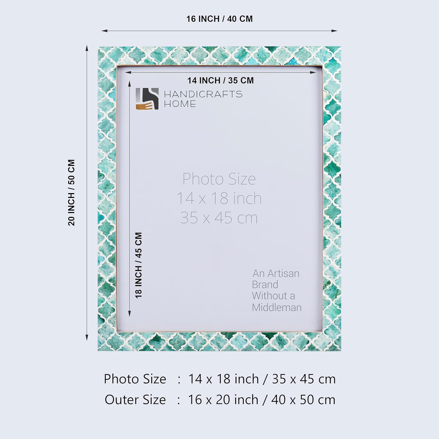 Handicrafts Home 14x18 Poster Frame – Green Moroccan Bone & Resin Inlay Photo Frame – Wall Mount Picture Frame, Photos & Art Prints – Boho Chic Vintage & Rustic Home Decor Decorative Wall Frame