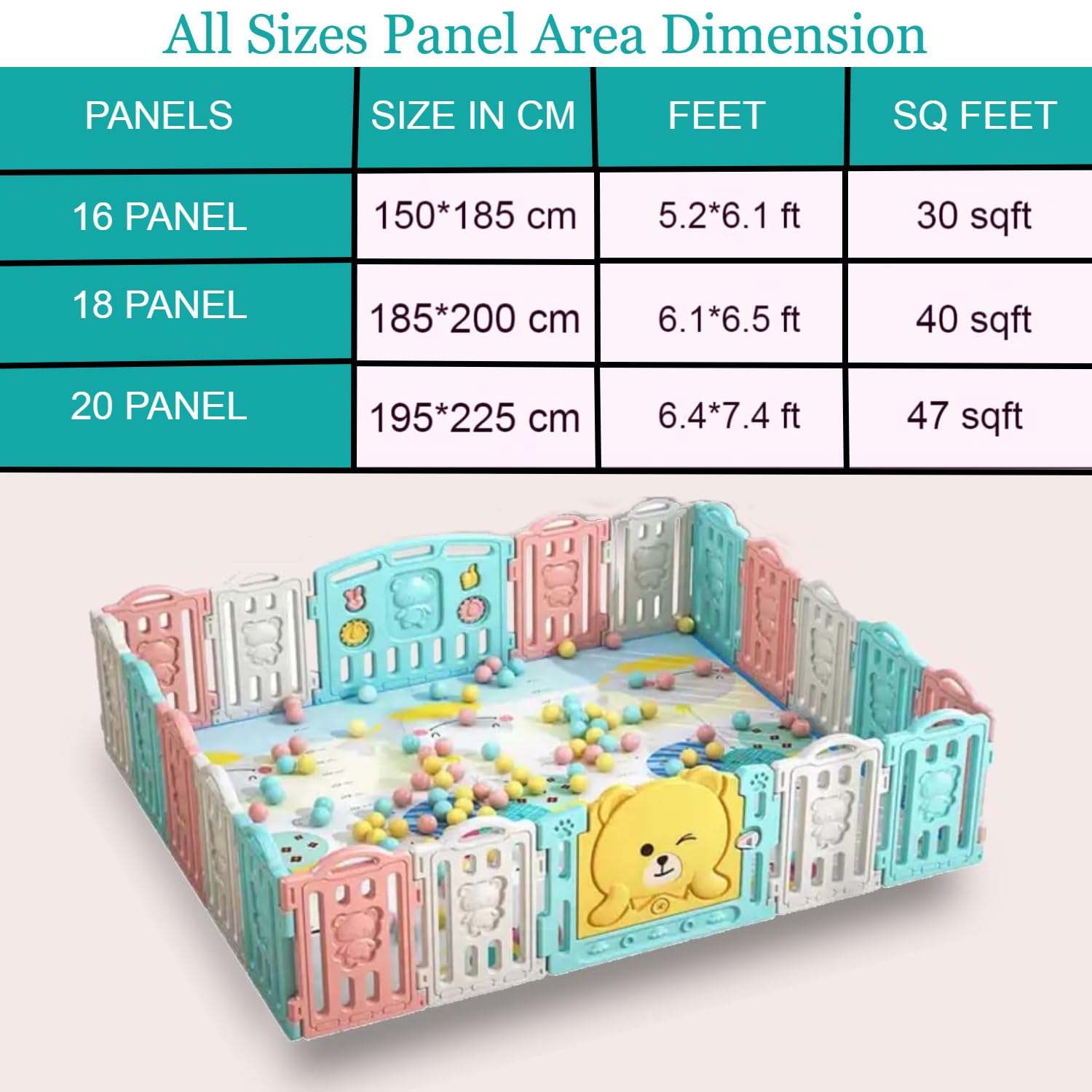 Hukimoyo 18 Panel Playpen for Babies Upto 5 Year Baby Fence Playpen with Mat & Balls Activity Play Yard for Kids Play Area Indoor Setup Fence for Toddlers Outdoor Playarea with Gate (6.1x 6.5ft=40sqft) - Image 4 thumbnail