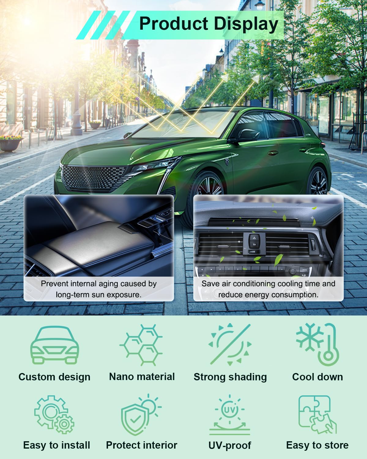 [Mise à Niveau] GAFAT Compatible avec Peugeot 308 408 SW Hybrid 2021-2025 2026 Pare-Soleil intérieur, Pare-Brise, e-308 Accessoires Parasol Protection Solaire, Refroidissement, Protection UV