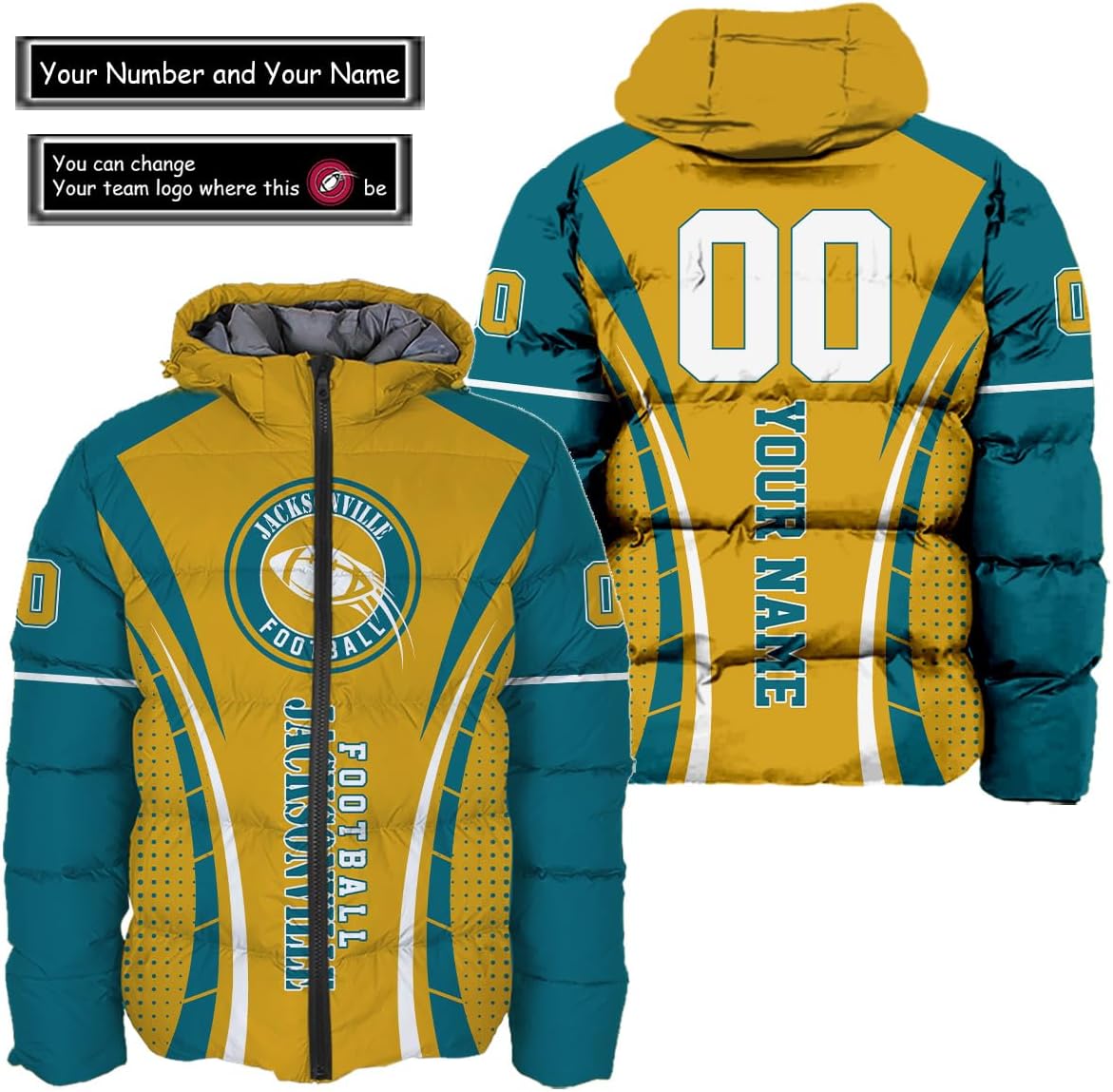 Personalized Jacksonville Football Team Jaguars Men's Hooded Puffer Jacket