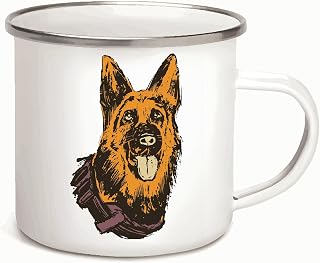 Gift for Police K9 Unit Pet Owners German Shepherd Dog Design 12oz Enamel Silver Mug