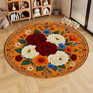 Retro Art Non-Slip Office Chair Mat for Hardwood FloorDiameter 55 in | Giraffe Outline Spots Heavy Duty Floor Protector for Desk Chair,for Computer & Gaming Mat Orange Yellow Black
