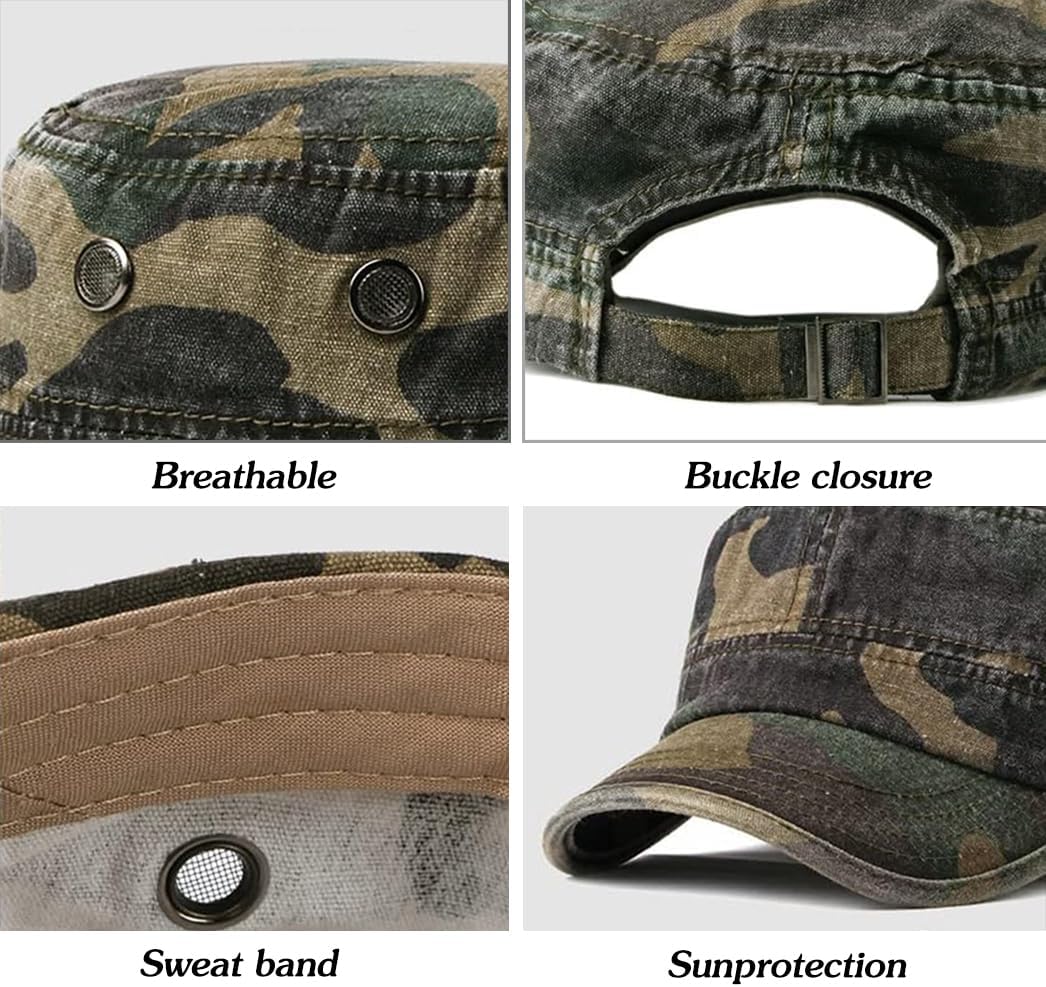 XYIYI Retro Washed Military Caps Cotton Cadet Army Caps Vintage Flat Top Cap - Image 6