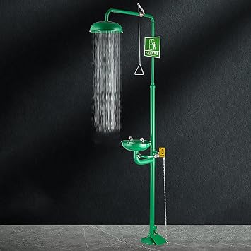 Combined Emergency Eye Wash Station& Shower Set, Station Safety Shower Station, ABS Coating 304 Stainless Steel Eyewash Station with Pedal, for Outdoor Factory LabGreen