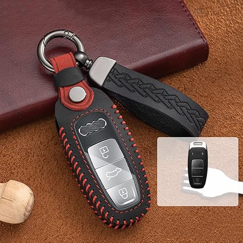 Miniatura 7 de SANRILY Funda de cuero hecha a mano para llavero Audi A3 A6 A7 2022 S3 S8 2023 A8 S3 E-Tron Q8 sin llave Samrt con llavero marrón