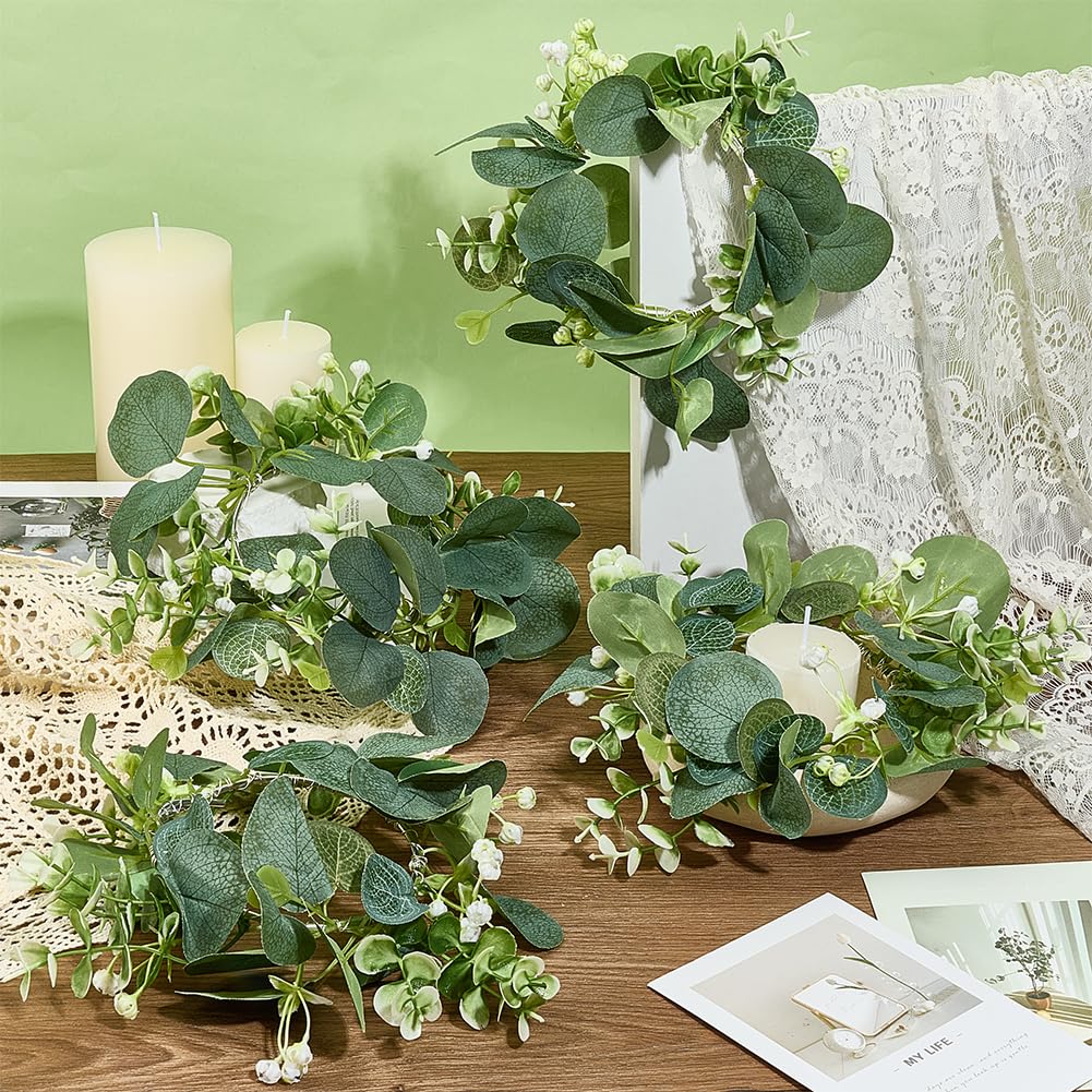 OLYCRAFT 8pz Anelli per Candele 11cm Ghirlande di Foglie di Eucalipto Artificiali Anelli per Candele Ghirlande Portacandele A Colonna Candela per Feste Matrimoni Tavolo Decorazione per La Casa
