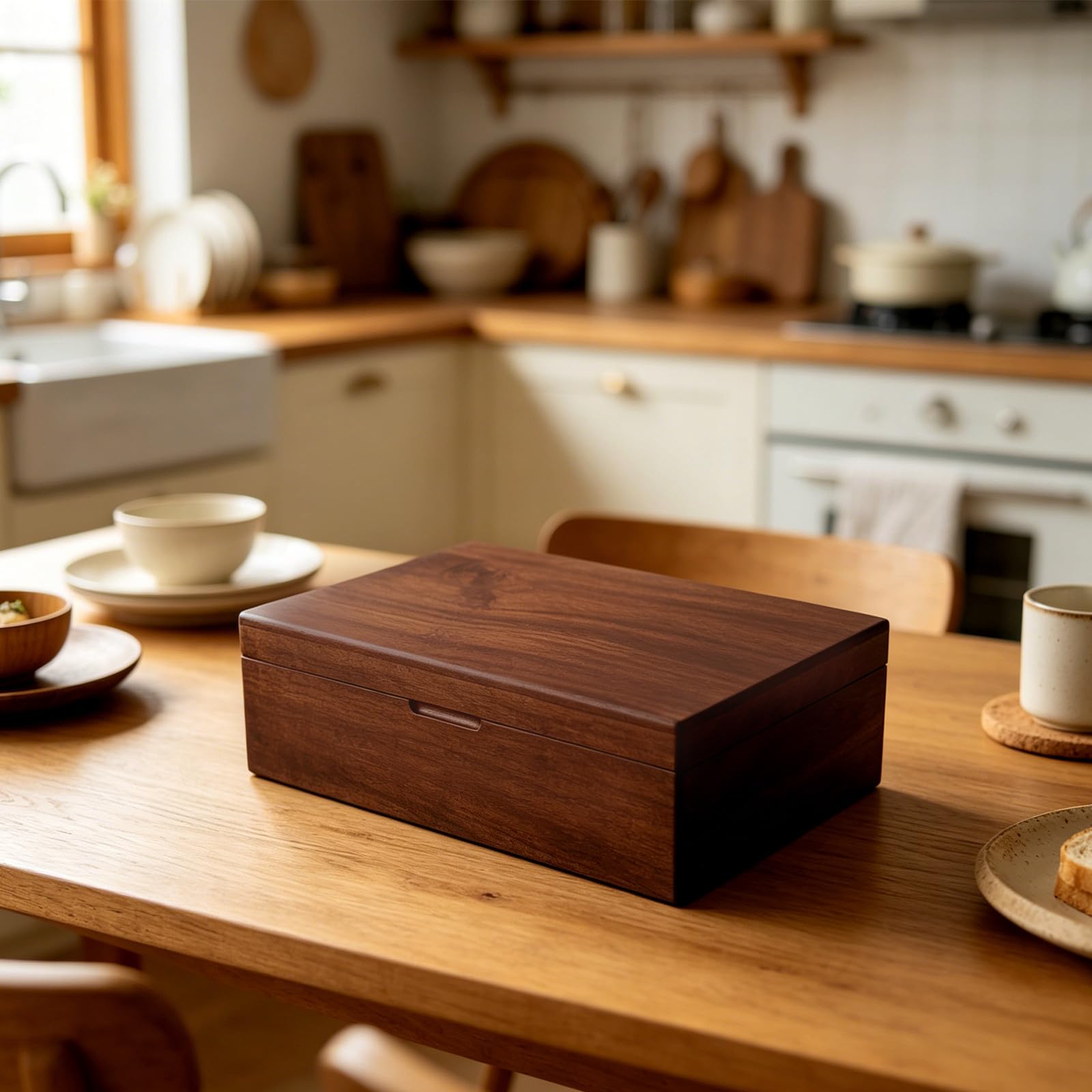Boîte à Thé Style Vintage à 8 Compartiments avec Couvercle, en Bois