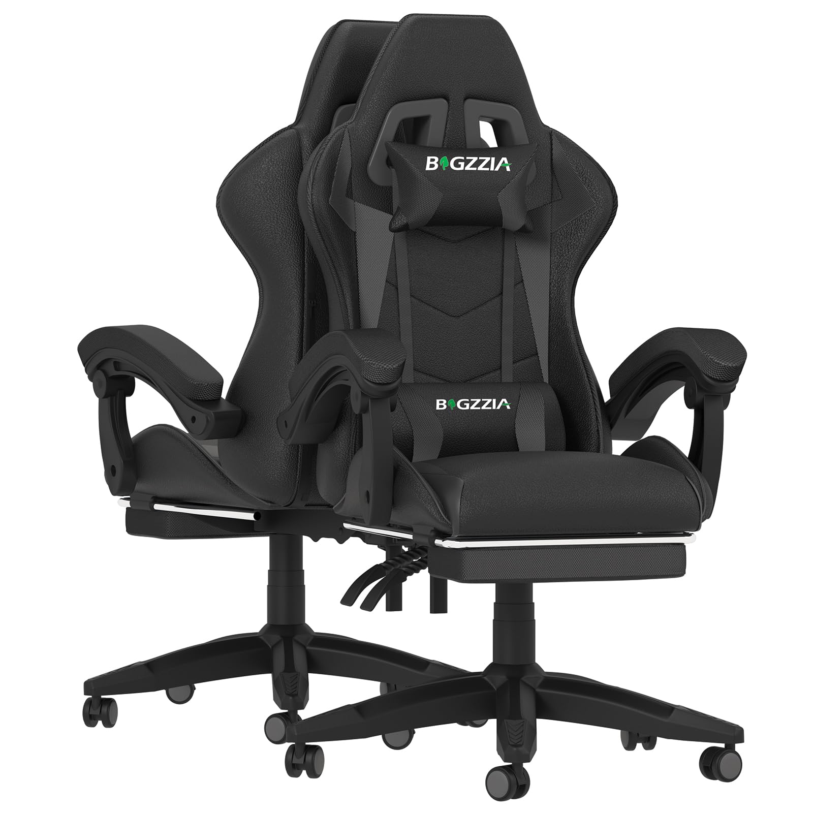 Racingreat Ergonomic Gaming Chair with Footrest, Headrest, Lumbar Support, Reclining Backrest, and Adjustable Height for Adults (With Footrest, Black)