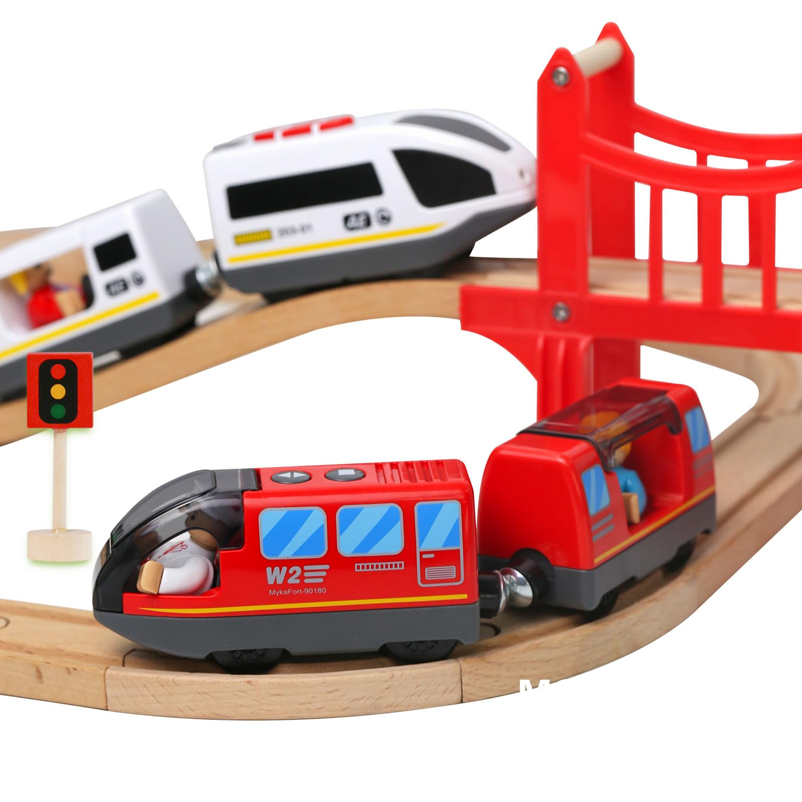 EVERGD Battery Powered Magnetic motorized toy train Set, Locomotive Train Toy for Toddlers Compatible with Most Major Brand Railway Tracks (Red)