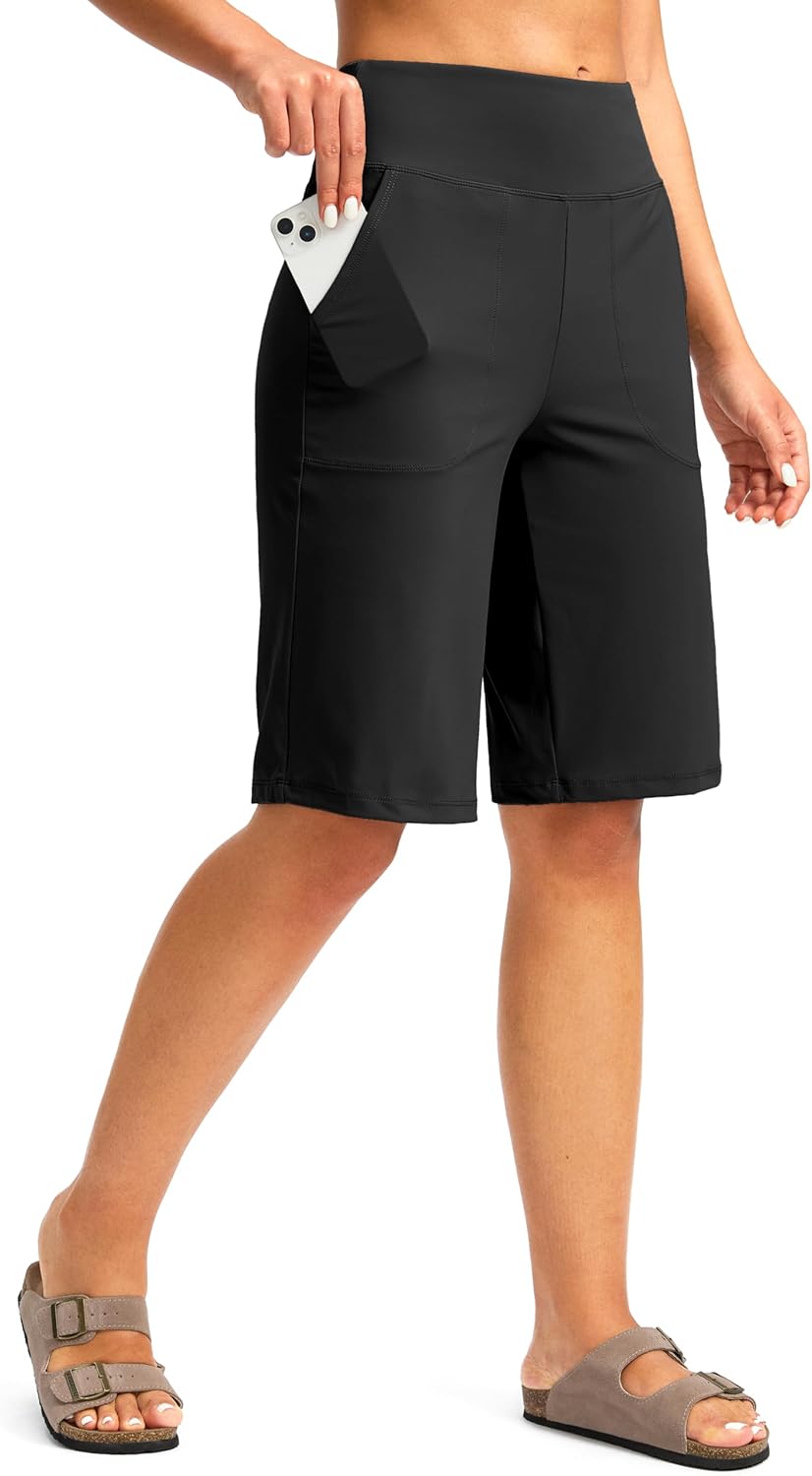 G Gradual Women’s Bermuda Shorts 12″ Knee Length with Pockets High Waisted Stretch Long Shorts for Women Casual Walking