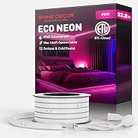 Vista 55 de Shine Decor Tira de luces LED de cuerda AC 120V, tira de neón eco sin puntos de 120LEDs/M, conectable y cortable, ETL IP65 impermeable y resistente