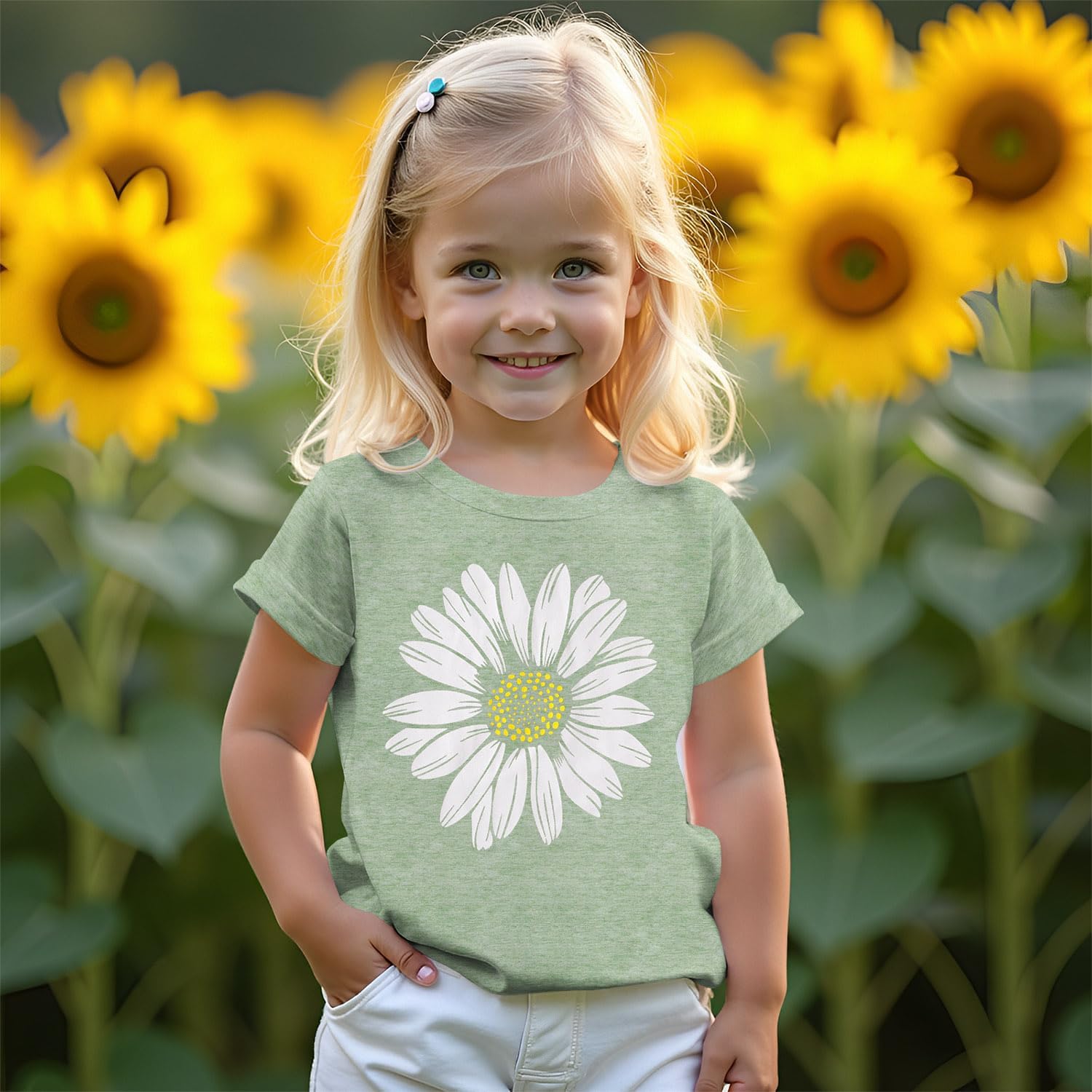 Ritatte Toddler Girl Flower Shirt Cute Daisy Flower Graphic T-Shirt Kids Boho Wildflower Short Sleeve Tees Summer Casual Tops - Image 4