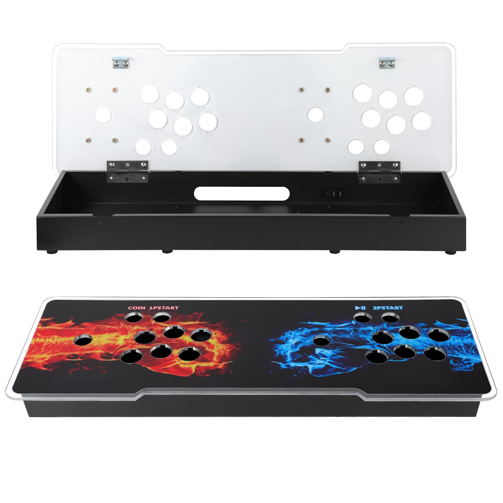 Sturdy DIY Arcade Console Kit - Metal Base and Acrylic Panel, 2 Player Video Game Machine Case, Supports 8 Buttons Each, Compatible with Pandora Kits (Black)