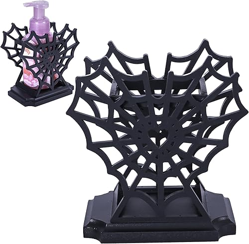 Dispensador de jabón de telaraña, soporte para jabón de manos en forma de corazón de telaraña de Halloween para baño, dispensador de jabón de madera