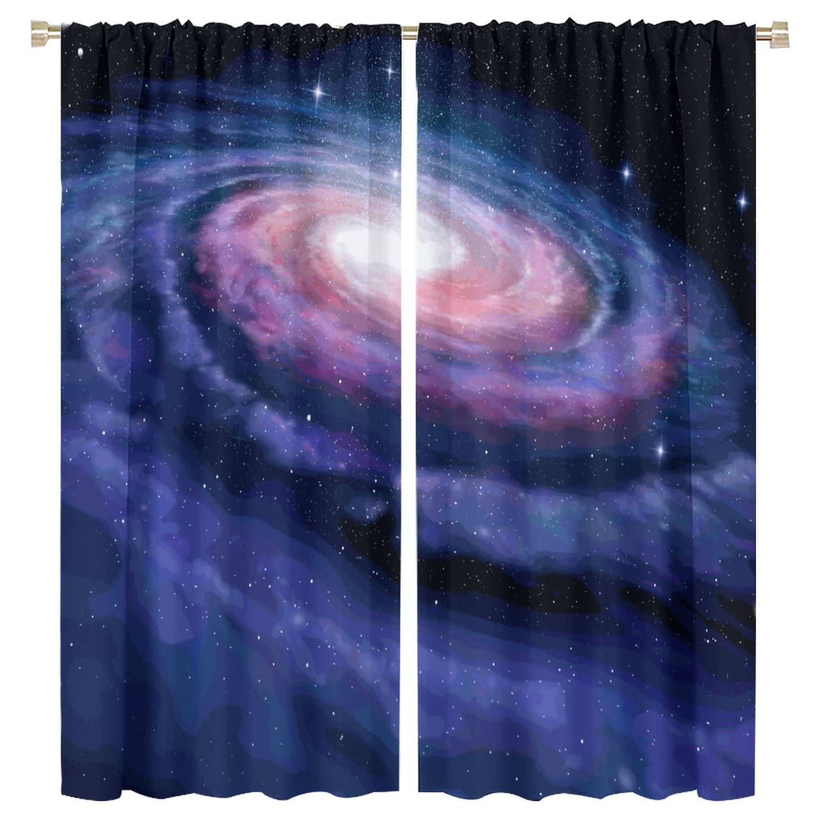 Galaxy Curtains Nebula in Outer Space Spiral Stardust Mist Cloud of Dust Planetarium Astronomy Art Window Drapes for Living Room Bedroom 2 Panel 63W×72L Inch