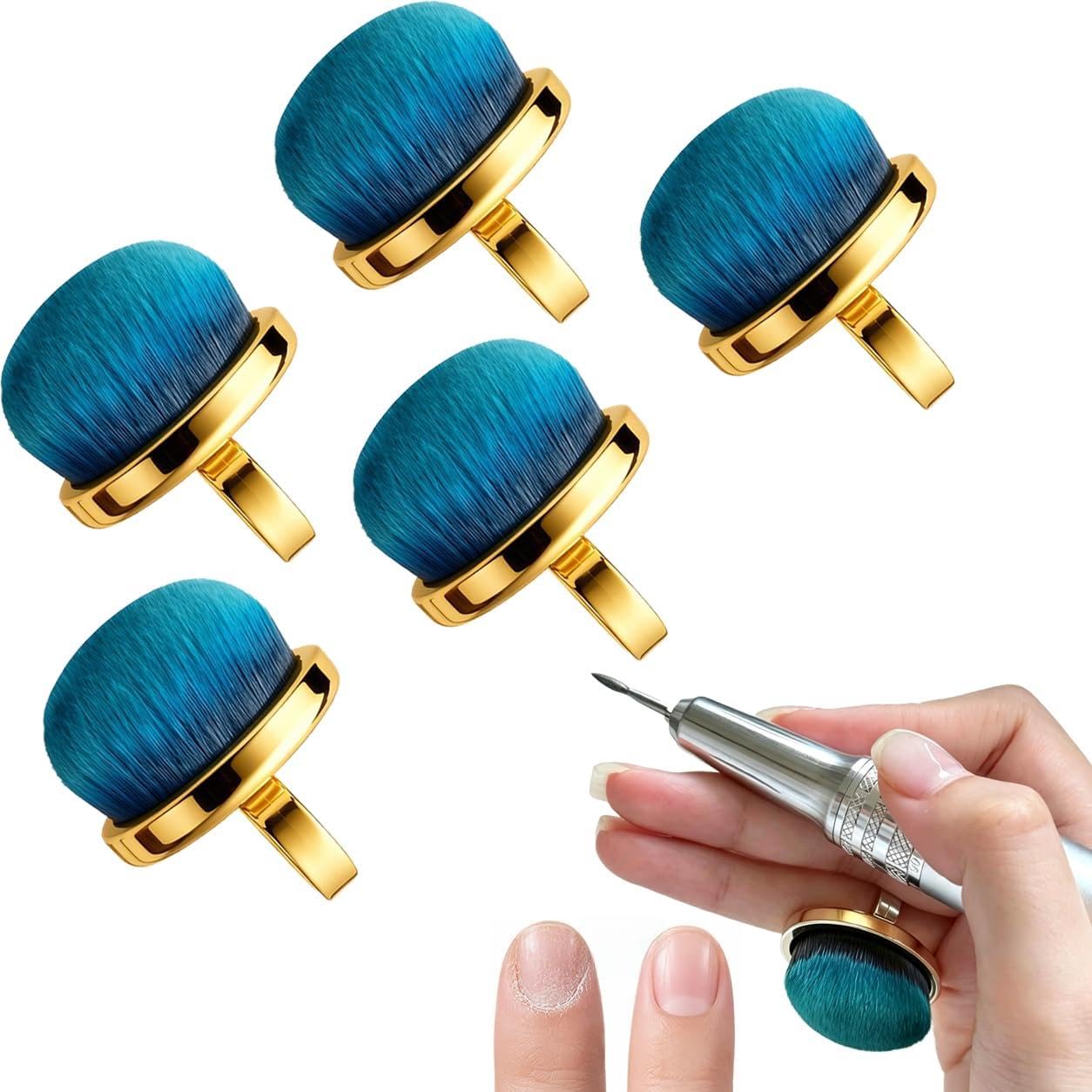 Metal Nail Dust Brush Ring,Premium Adjustable Finger Brush for Fast Nail Cleaning,Ultra Soft Dense Bristles for Acrylic Gel Dip Powder,Manicure Tool for Salon Home Use(YGJ-016) (YGJ-016-Gloden-5pcs)