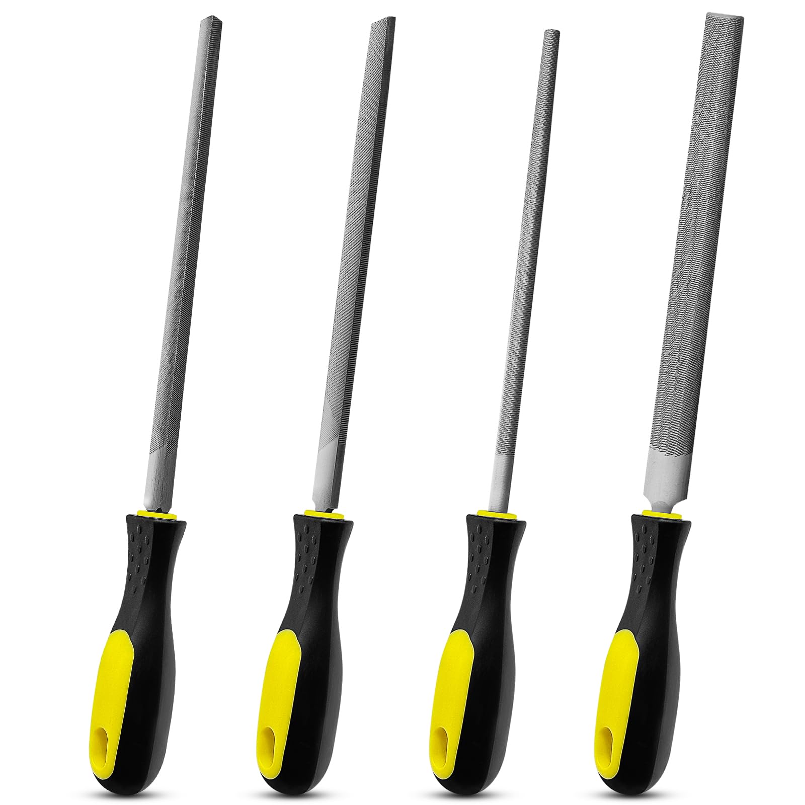 4 Piece File Set, 200 mm Multi-purpose Files in 8 Inch Steel, Includes Flat File, Triangle, Semi-Round, Round, Grandi Forgiato strumenti, Work for Metal, Wood and More