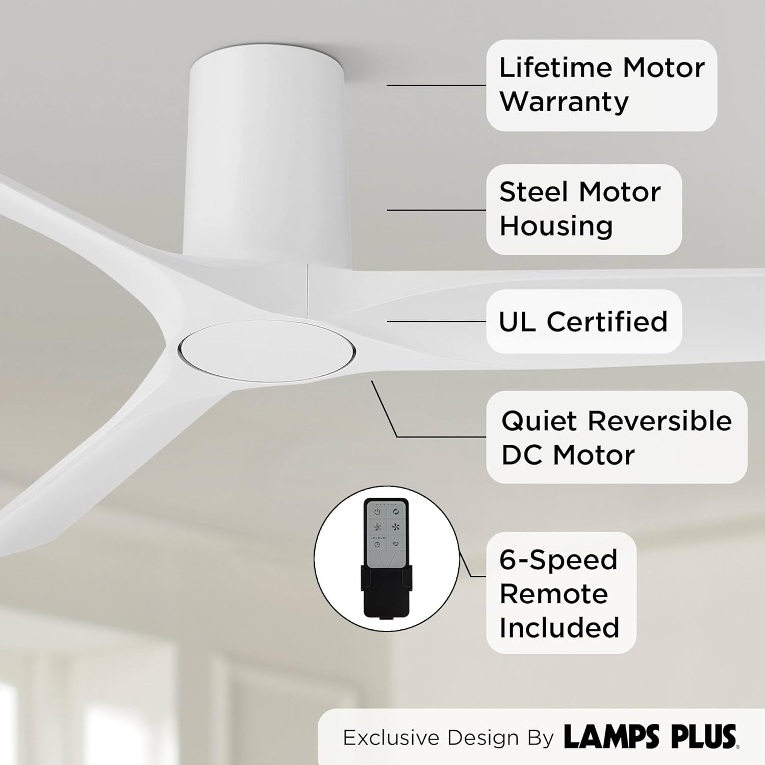 Casa Vieja Zebec 52" Modern Indoor Hugger Flush Mount Ceiling Fan with Remote Control, 3 Blades, 6-Speed Quiet Reversible DC Motor, Timer, Matte White Finish Low Profile Living Room Kitchen House