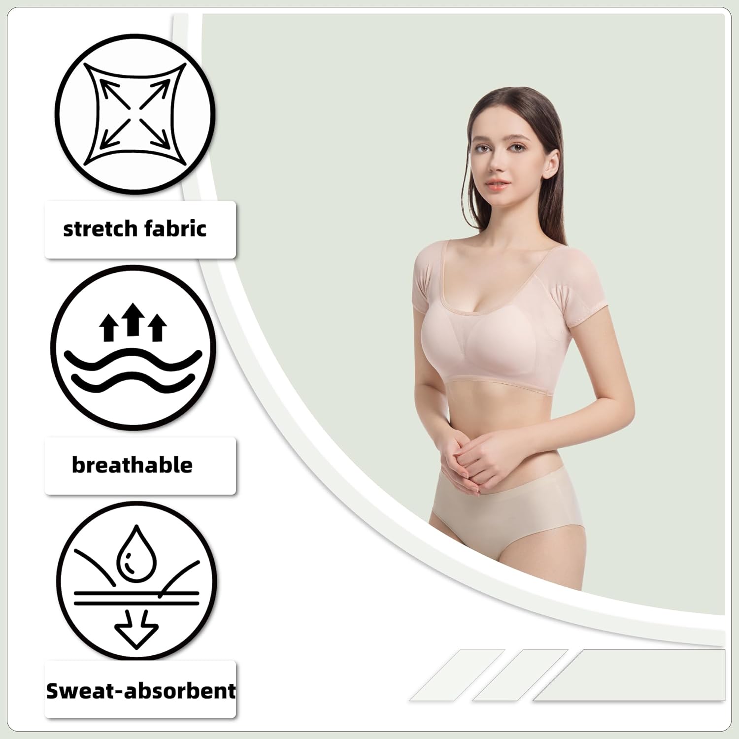 satithry 2PCS Women's Mesh Underarm Sweat Absorbent Vest with Cups - Image 5