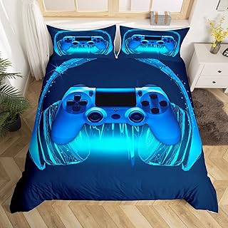 Juego de Funda de edredón Doble con Auriculares Color Azul Marino diseño Notas Musicales Juego Ropa Cama para niños Adolescentes niños decoración Sala de Videojuegos Funda de edredón Fundas Almohada
