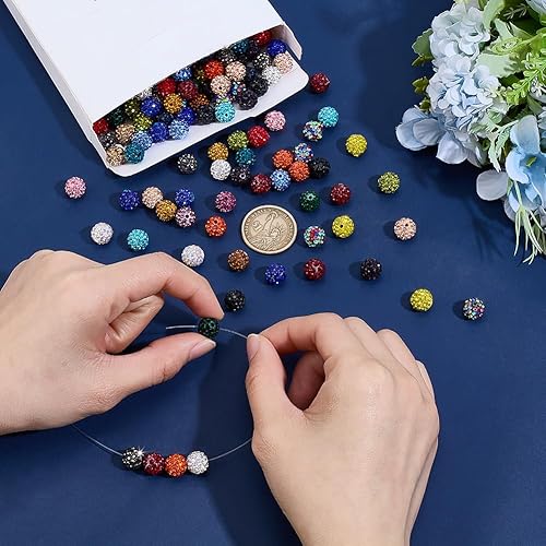 Miniatura 135 de Pandahall - Bolas de arcilla de 10 mm, tipo discoteca con 100 unidades, cuentas de polímero de arcilla con diamantes de imitación, creaciones