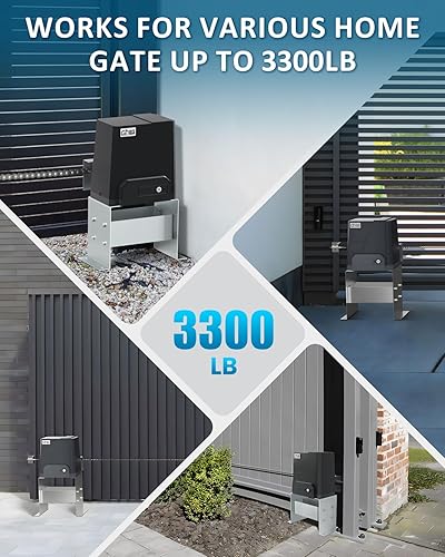 Miniatura 4 de Abridor automático de puertas correderas compatible con HomeLink de hasta 3300 libras con 2 controles remotos y sensor de infrarrojos, motor