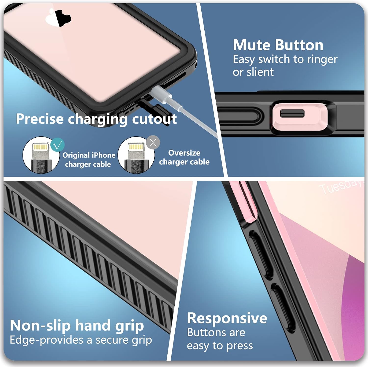 SPIDERCASE Designed for iPhone 13 Mini Case, Waterproof Built-in Screen Protector, Shockproof Full Body Cover Rugged Case for iPhone 13 Mini 5.4”, Pink/Clear