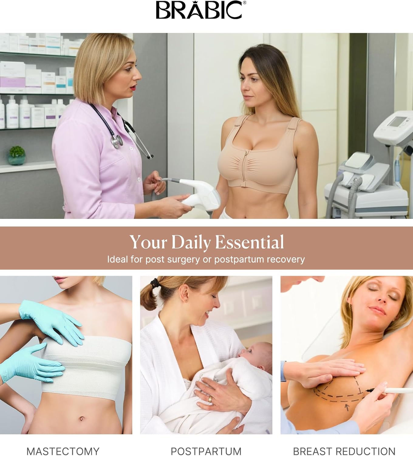 BRABIC Zip Front Closure Bras for Women Post Sugery Compression Surgical Bra Full Coverage with Adjustable Straps - Image 7