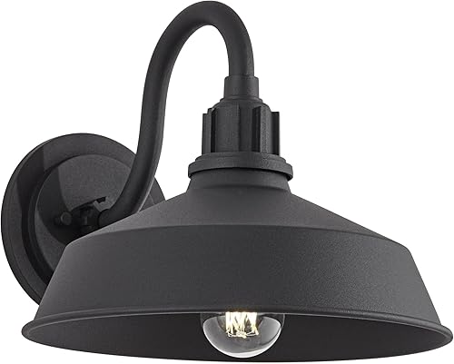Miniatura 2 de Franklin Iron Works Arnett - Lámpara de pared rústica de granero urbano para exteriores, aluminio negro liso, brazo de cuello de cisne de 10 1/2