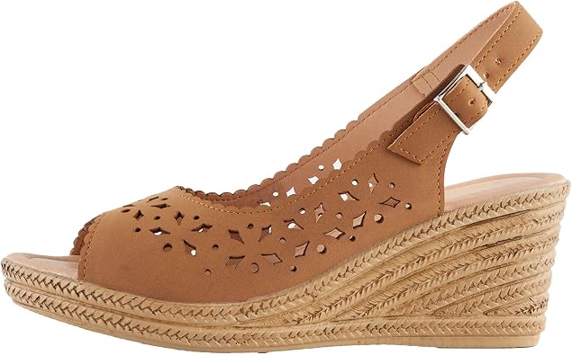 Alexis Leroy Wedge Heel Cut-Out Vamp Peep Toe Slingback Womens Sandals