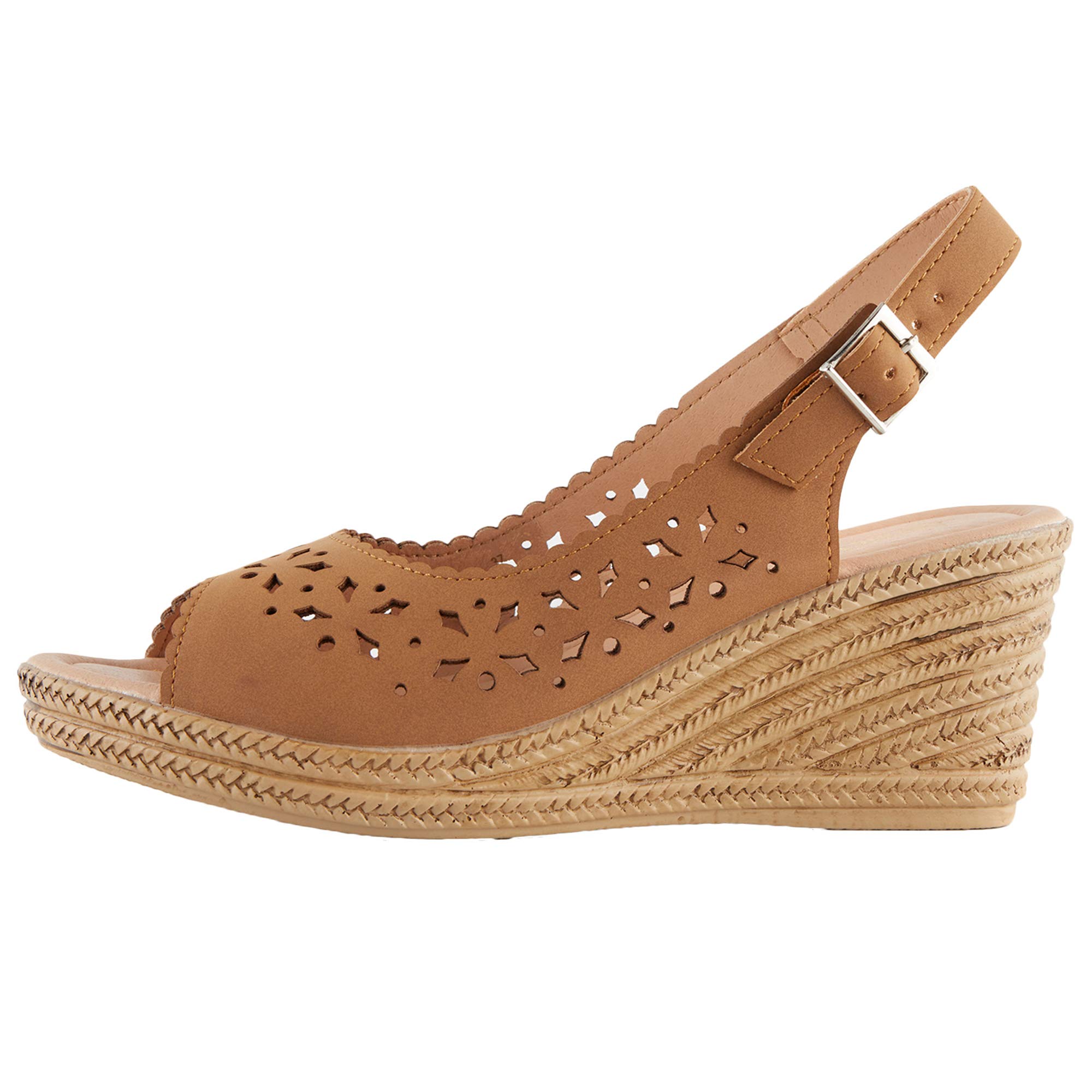 Alexis Leroy Wedge Heel Cut-Out Vamp Peep Toe Slingback Women's Sandals