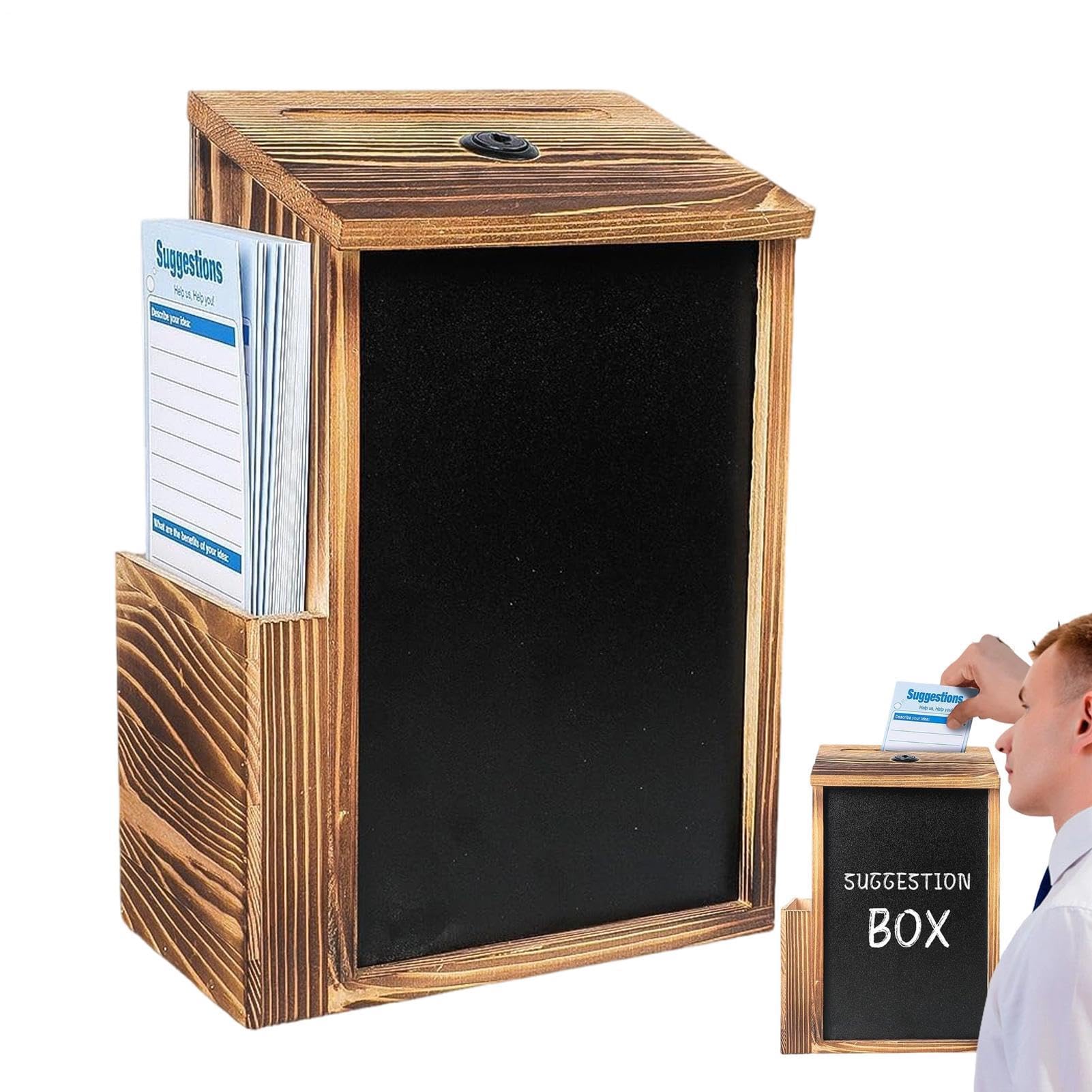 Tarro de madera para rifa con 50 tarjetas y cerradura de seguridad para oficina