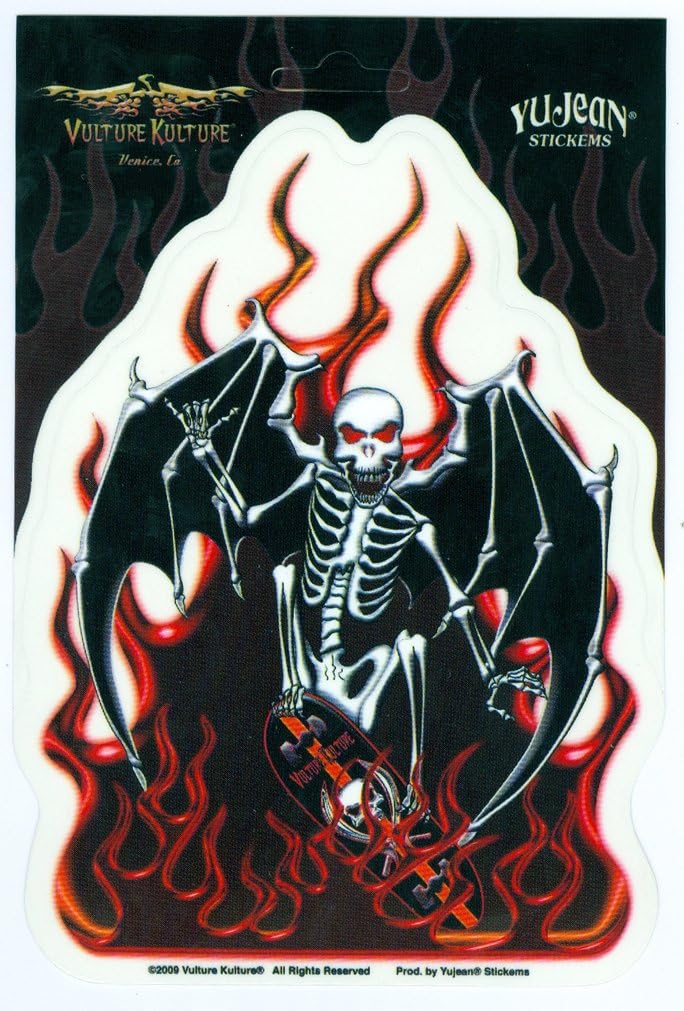 Vulture Kulture - Skate Death Skateboard Skull with Bat Wings - Sticker / Decal