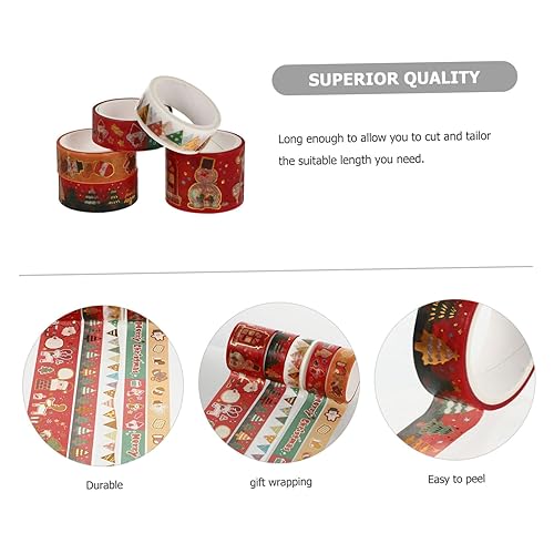 Miniatura 7 de EXCEART 5 rollos de cinta de estampado de papel de Navidad para relleno de calcetines, regalos de Yule, cintas washi para manualidades, cinta