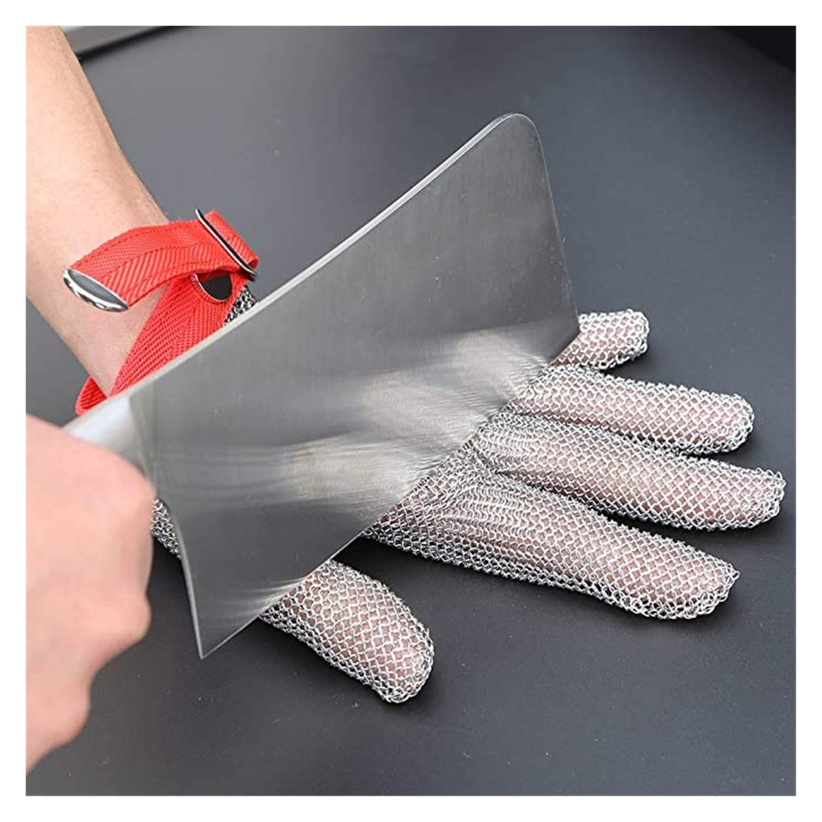 Guantes Anticortes, Guantes Resistentes a Cortes de Acero Inoxidable 304L, Guantes de Trabajo de Seguridad de Nivel 5, Hebilla Ajustable en la muñeca, 6 Tallas