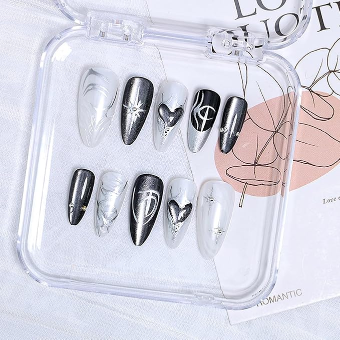 Y2K Goth Nails: 🖤 Black Almond Press-Ons