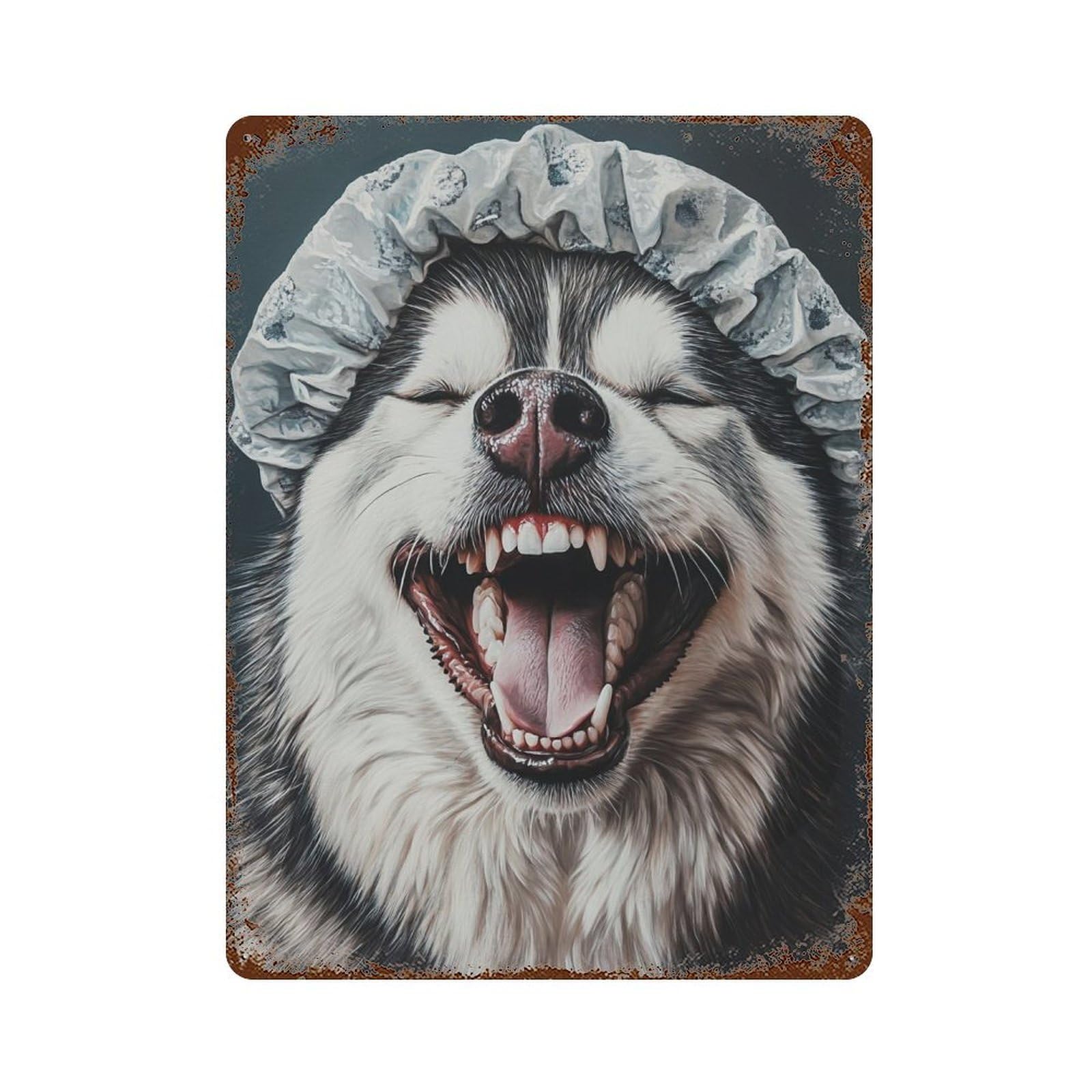 Alaskan Malamute Bath Cap 15.7"x11.8" Aged Metal Wall Plaque, Classic Wall Plaque for Basement, Hobby Room And Garage Decor