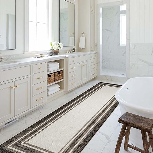 Miniatura 5 de Beeiva Alfombras de pasillo lavables con bordes, 2 x 8 pulgadas, estampado marrón con respaldo de goma, alfombras de pasillo de cocina,