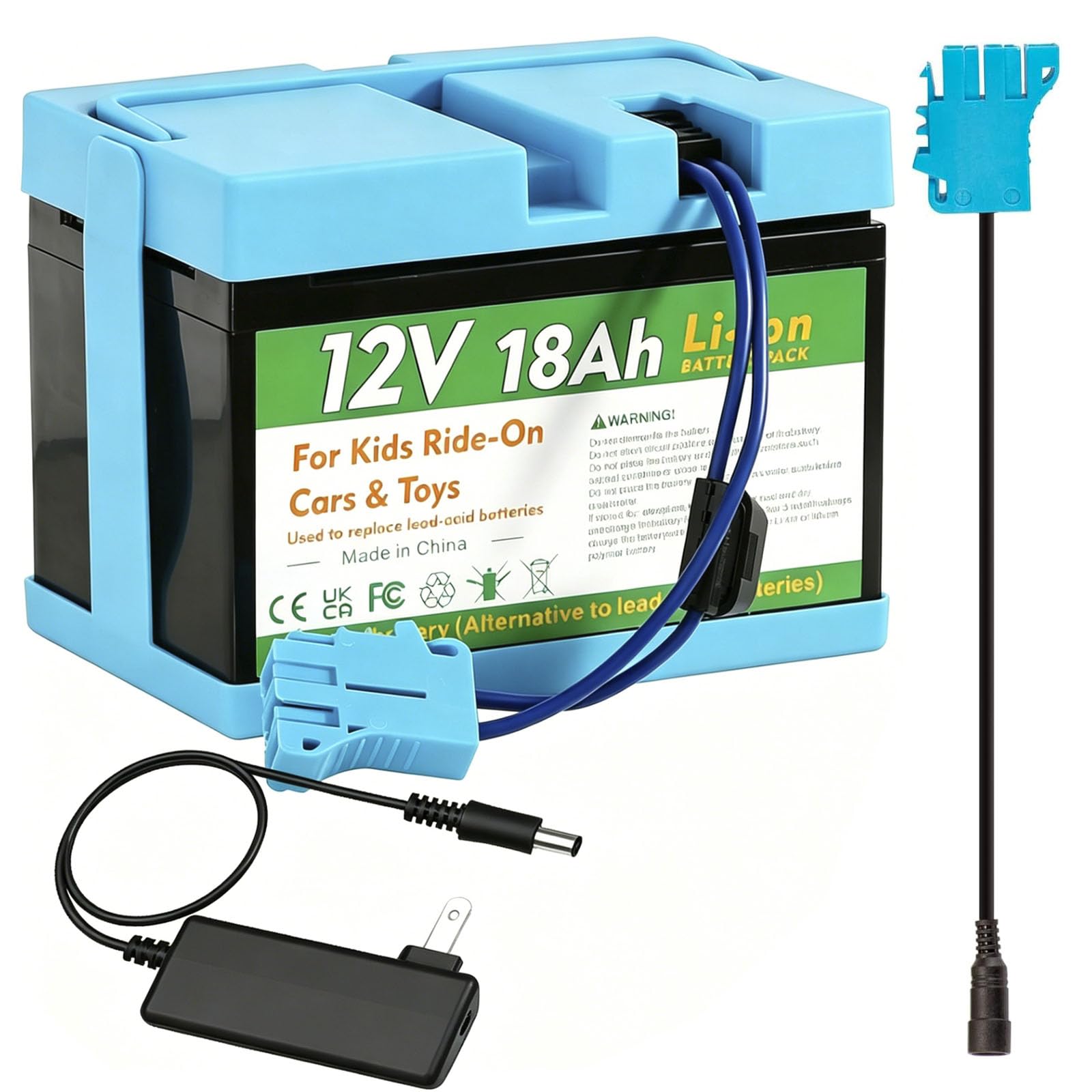 12V 18Ah Lithium-Akku für Peg Perego Kinderfahrzeuge mit Ladegerät und Adapterkabel