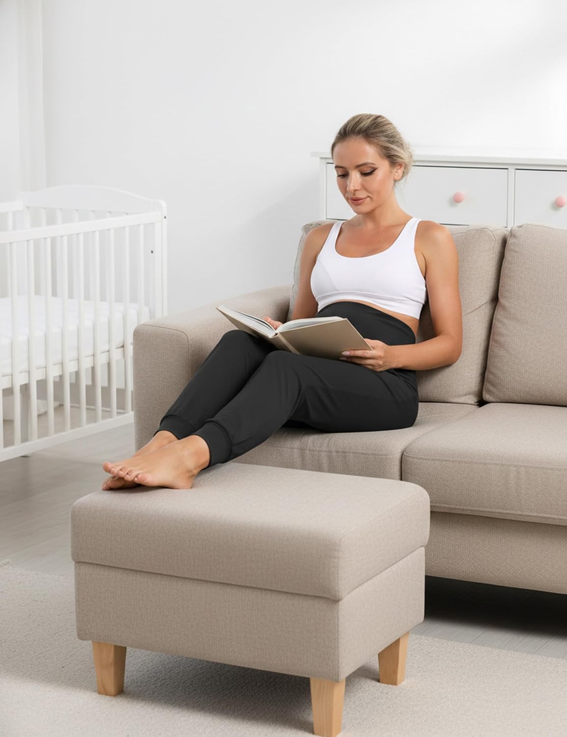 V VOCNI 3 Pack Women's Maternity Joggers Pants Over The Belly Sweatpants Stretchy Jogger Workout Lounge Pregnancy Pants - Image 2