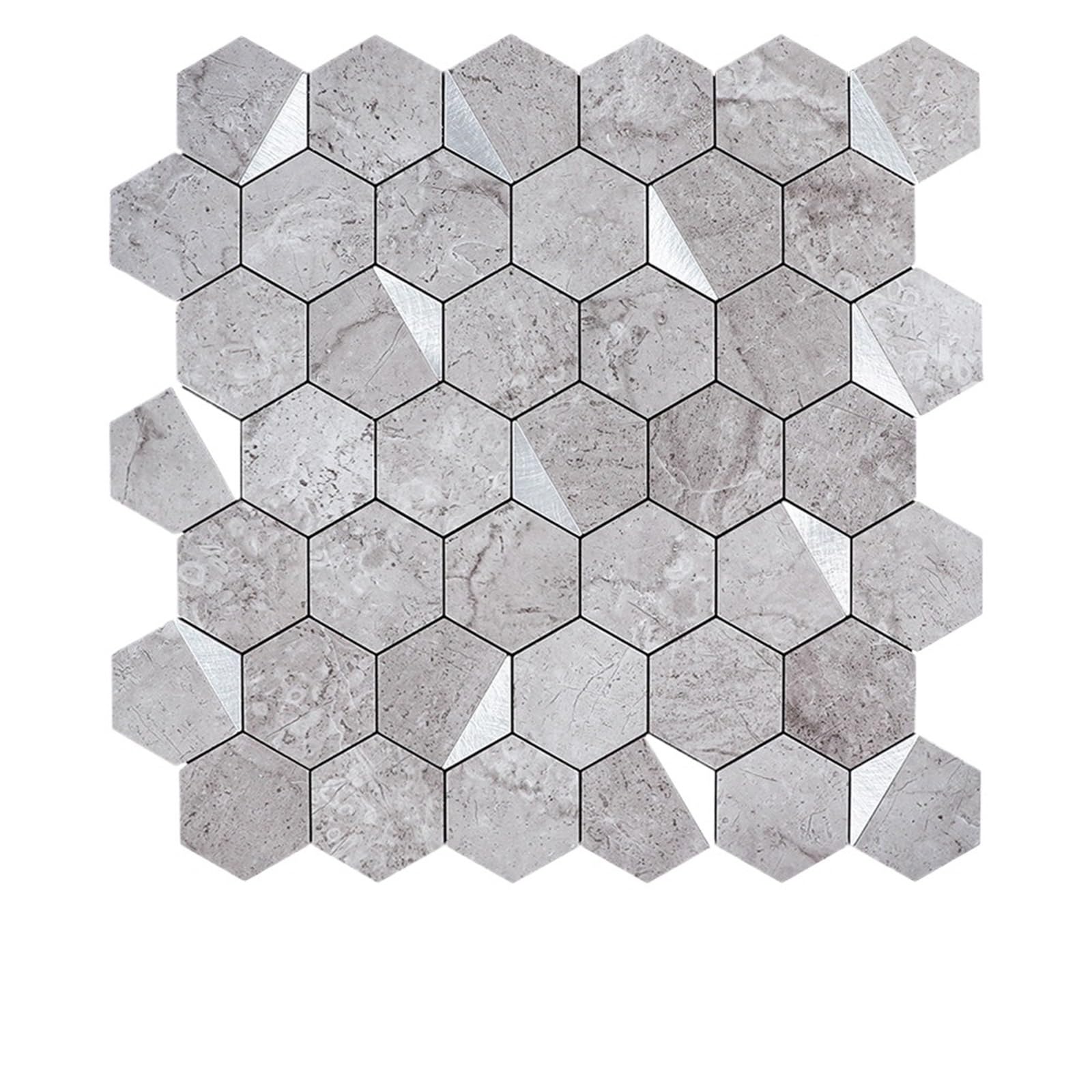 Metal splashback Metal Mosaic Hexagonal Imitation Marble Pattern PVC Aluminum Composite Panel Wall Sticker for Background(ColorF)