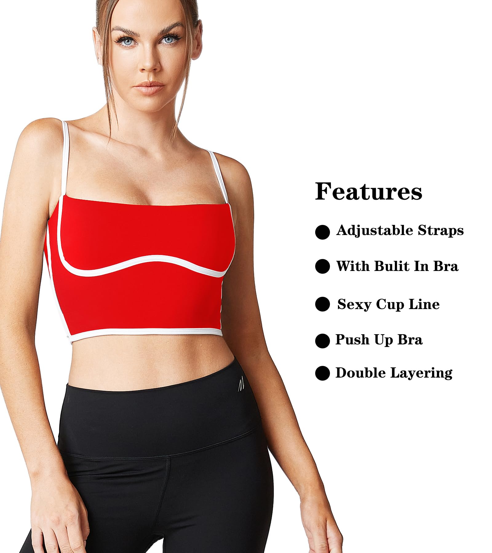 Sujetador deportivo sin mangas con tirantes delgados, acolchado, cuello cuadrado, doble capa, para entrenamiento, fitness, ombliguera básica