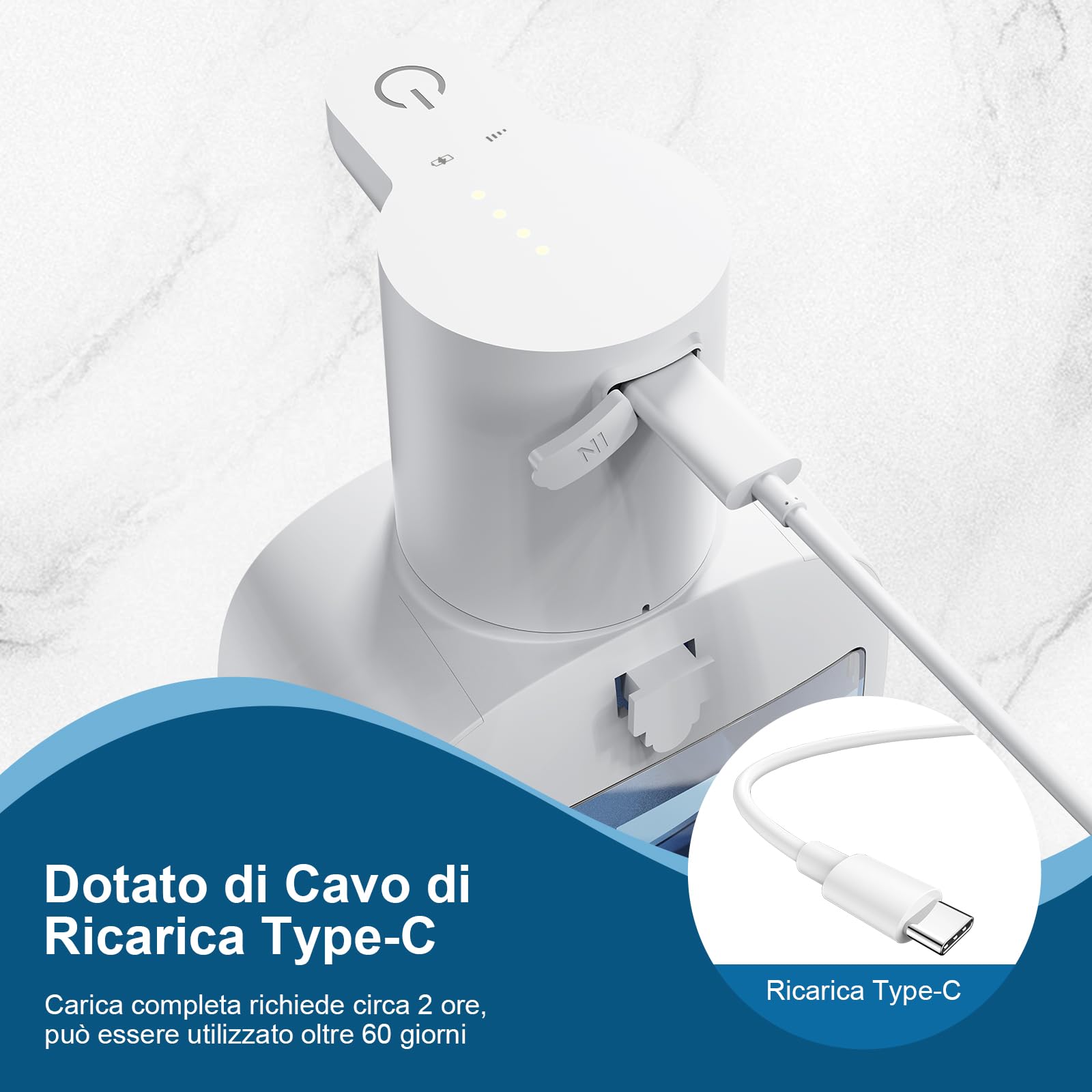 Dispenser Sapone Bagno 500ml, Dispenser di Sapone Automatico Elettrico con Sensore, Parete, 4 Livelli Regolabili, IPX5 Impermeabile, Ideale per Cucina e Bagno, Bianco