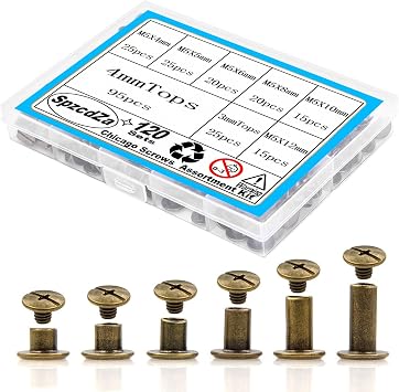 Chicago Screws for Leather,SpzcdZa 6 Sizes Screw Rivets Silver Chicago Binding Screws for DIY Repair Leather Craft Belt Bag Shoes Purse Bookbinding M5x4,5,6,8,10,12mm Bronze