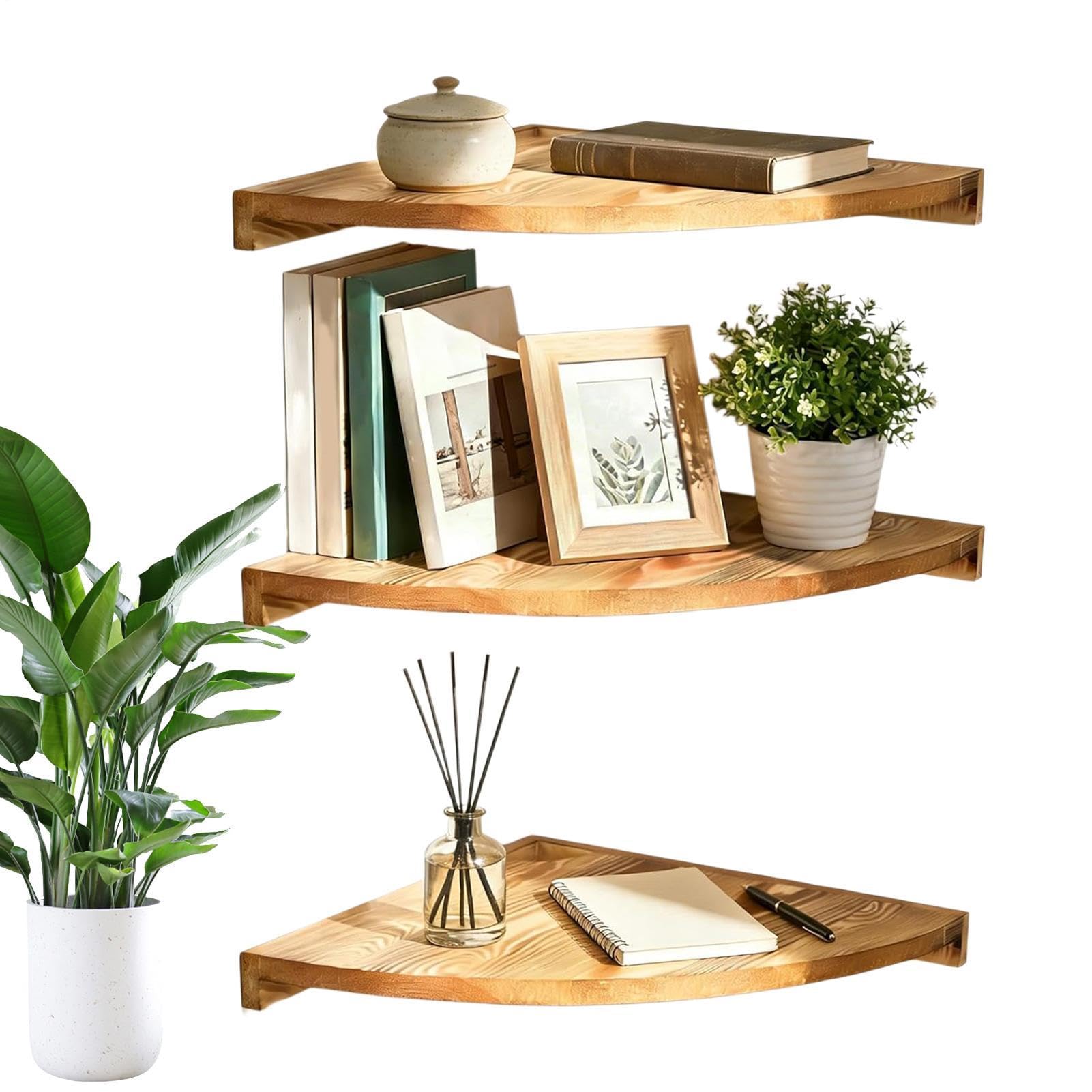 Étagère d'angle flottante en bois pour organiser le salon et la chambre