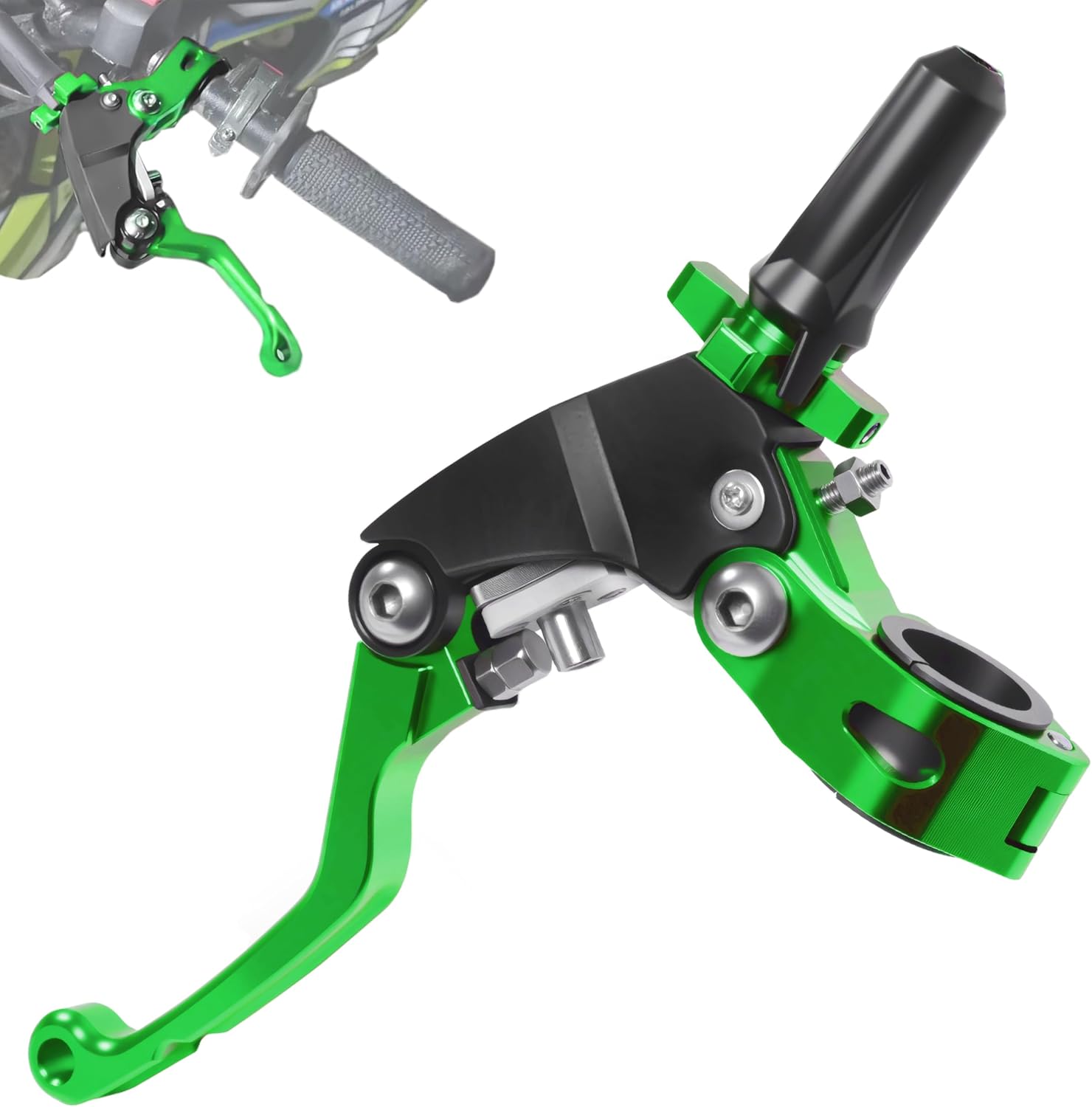 7/8" 22mm Universal Motorcycle Aluminum 360 ° Alloy Foldable Clutch Handle Motorcycle Clutch Handle with Mounting Seat for Motorcycle Street Sport Dirt Pit Mini Bikes Scooter ATV (Green)