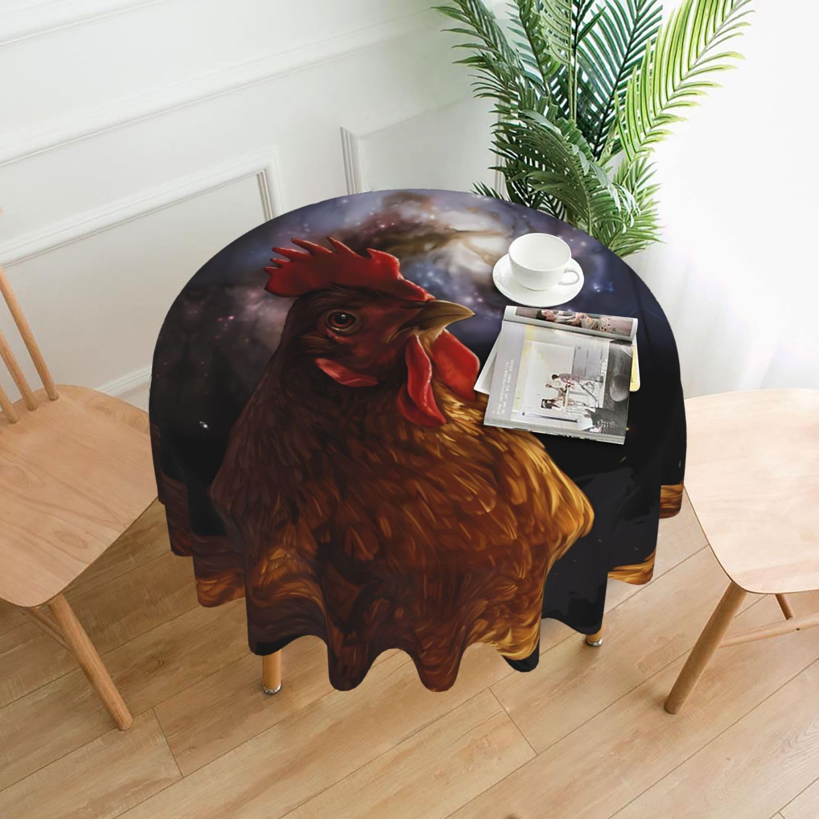 YYHHAOFA Galaxy Chicken Prints 60in Round Decorative Tablecloth – High-Grade Polyester Throw Cover for Dining, Parties, and Outdoor Events