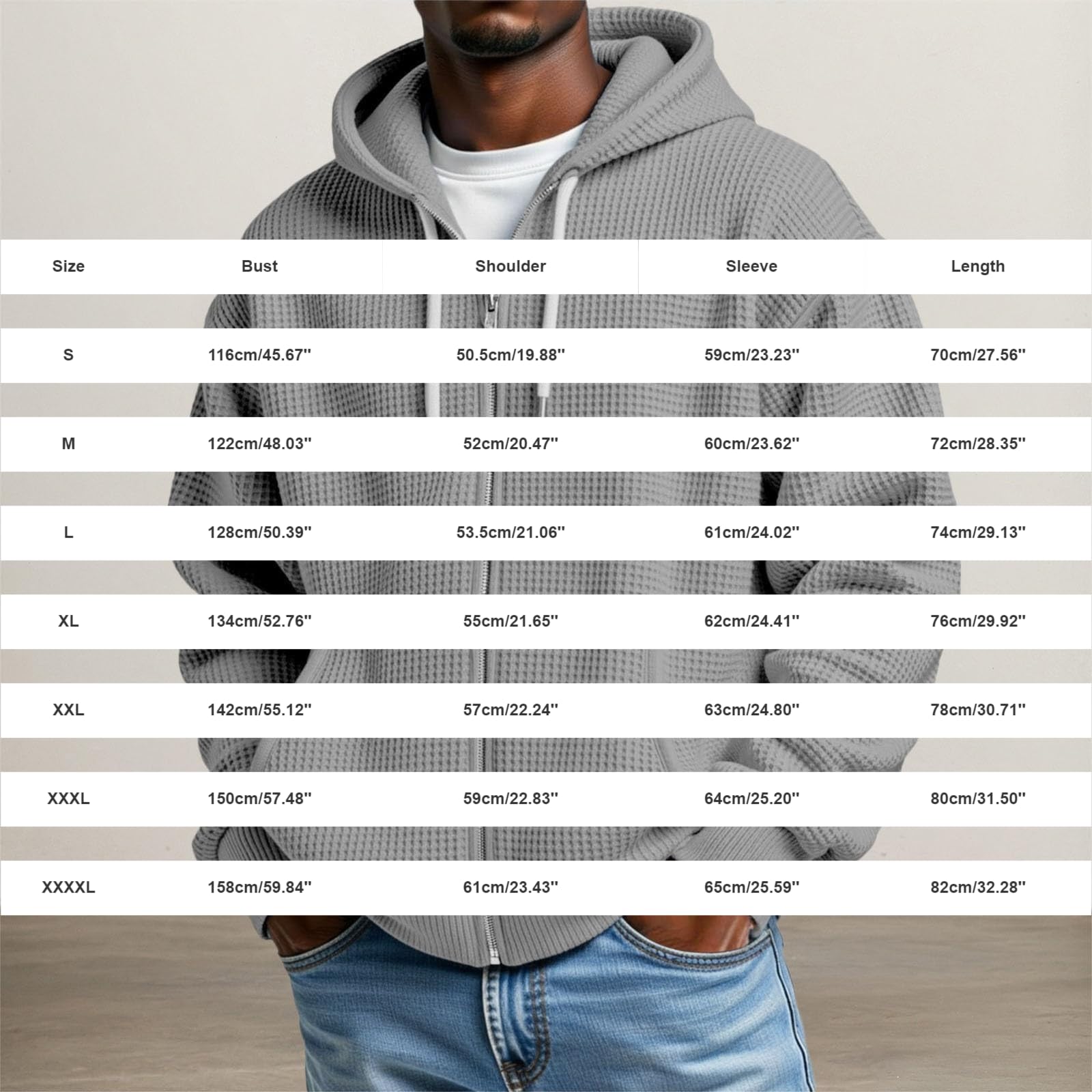 Sudadera con capucha para hombre, monocolor, con cremallera, sudadera de manga larga, tejido gofre, cremallera completa, sudadera con capucha con cordones ajustables, sudadera con capucha transpirable